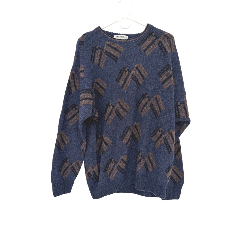Vintage Mondo di Marco Wool Sweater M Made in Italy 80s 90s Geometric Grandpa